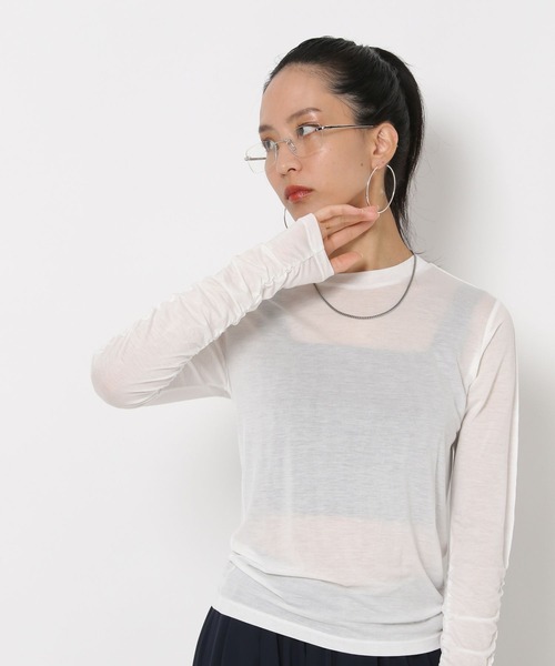 HEREIAM（ヘレイアム）の「【HEREIAM】ギャザースリーブシアープルオーバー（Tシャツ/カットソー・レディース・ブラック/ホワイト・FREE）」の6枚目の写真