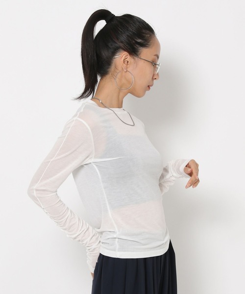 HEREIAM（ヘレイアム）の「【HEREIAM】ギャザースリーブシアープルオーバー（Tシャツ/カットソー・レディース・ブラック/ホワイト・FREE）」の8枚目の写真