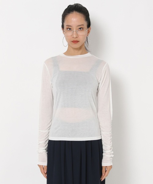 HEREIAM（ヘレイアム）の「【HEREIAM】ギャザースリーブシアープルオーバー（Tシャツ/カットソー・レディース・ブラック/ホワイト・FREE）」の12枚目の写真