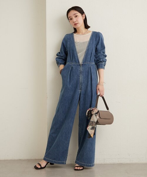 Omekashi（オメカシ）の「パフスリーブデニムオールインワン（サロペット/オーバーオール・レディース・ブルー/ネイビー・38/36）」の2枚目の写真