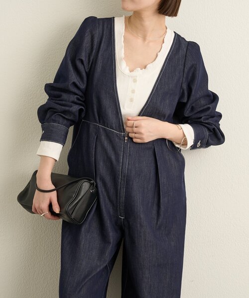 Omekashi（オメカシ）の「パフスリーブデニムオールインワン（サロペット/オーバーオール・レディース・ブルー/ネイビー・38/36）」の13枚目の写真