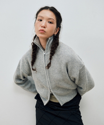 TWO WAY KNIT ZIP-UP CARDIGAN / GRAY