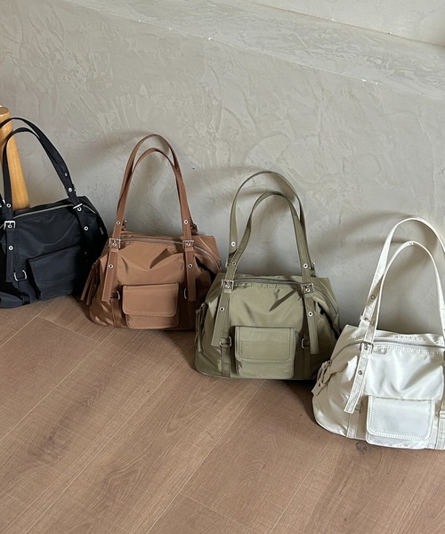 FINEnough(ファインナフ)の「2WAYアウトポケットミニボストンショルダーバッグ(ショルダーバッグ・レディース・カーキ/ブラック/ブラウン/ホワイト・FREE)」の5枚目の写真