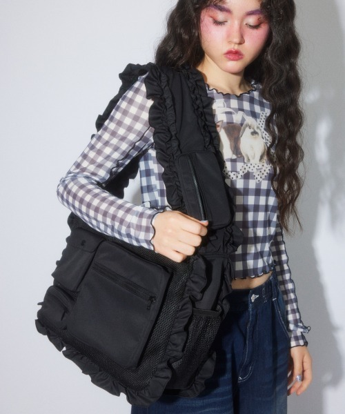 Candy Stripper（キャンディストリッパー）の「FRILL FRILL MESH バッグ（ショルダーバッグ・レディース・グレー/ブラック・FREE）」の7枚目の写真