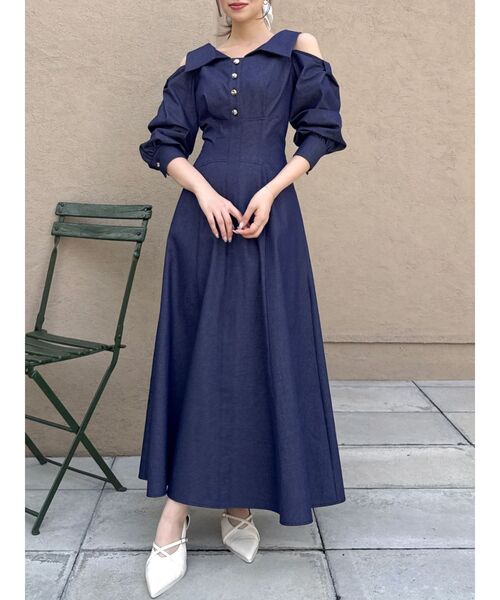 dazzlin(ダズリン)の「ショルダーリボンシェイプワンピース(ワンピース・レディース・ブルー/オフホワイト/インディゴブルー/ブラック・MEDIUM/SMALL)」の1枚目の写真