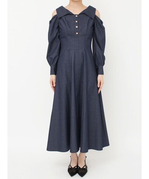 dazzlin(ダズリン)の「ショルダーリボンシェイプワンピース(ワンピース・レディース・ブルー/オフホワイト/インディゴブルー/ブラック・MEDIUM/SMALL)」の15枚目の写真