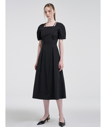 Square Strap Pintuck Dress, Black