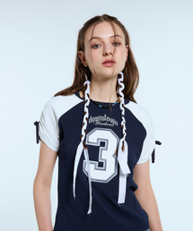 L11 CROP FOOTBALL TOP(NAVY)