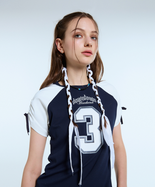 LARTIGENT(ラーティゼン)の「L11 CROP FOOTBALL TOP(NAVY)(Tシャツ/カットソー・レディース・その他・FREE)」の3枚目の写真