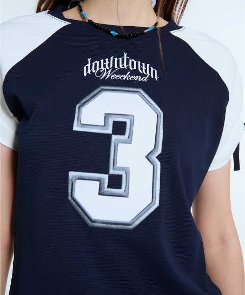 LARTIGENT(ラーティゼン)の「L11 CROP FOOTBALL TOP(NAVY)(Tシャツ/カットソー・レディース・その他・FREE)」の4枚目の写真