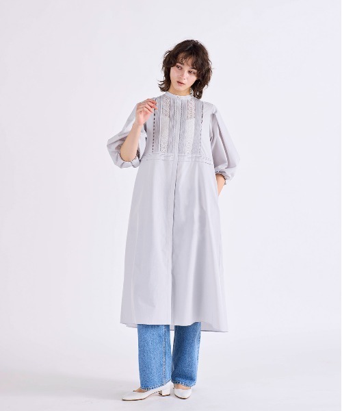 Marilyn Moon(マリリンムーン)の「pin tuck lace flare one-piece(シャツワンピース・レディース・グレー/ネイビー/ミント/ホワイト・FREE)」の5枚目の写真