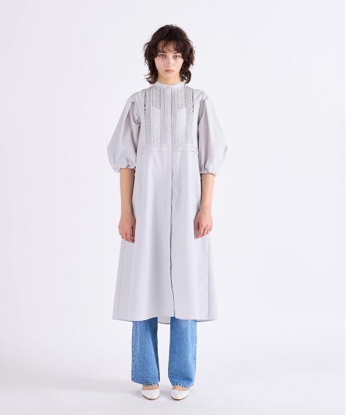 Marilyn Moon(マリリンムーン)の「pin tuck lace flare one-piece(シャツワンピース・レディース・グレー/ネイビー/ミント/ホワイト・FREE)」の7枚目の写真