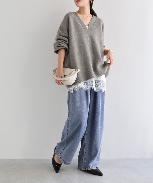 andme(アンドミー)の「テンセルデニムイージーワイドパンツ(デニムパンツ・レディース・ケミカルウォッシュ/インディゴブルー・L/M)」の19枚目の写真