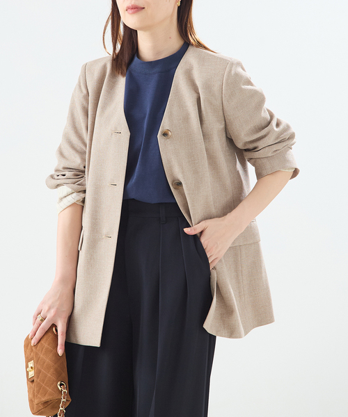 journal standard L'essage（ジャーナルスタンダードレサージュ）の「リノオックス Vネックジャケット（ノーカラージャケット・レディース・ブラック/アイボリー・FREE）」の2枚目の写真