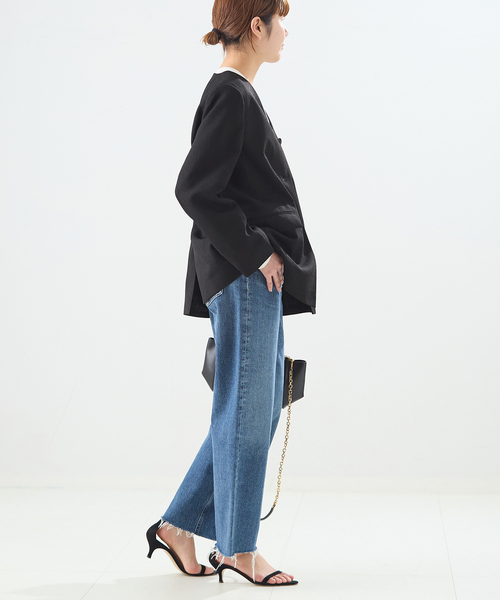 journal standard L'essage（ジャーナルスタンダードレサージュ）の「リノオックス Vネックジャケット（ノーカラージャケット・レディース・ブラック/アイボリー・FREE）」の4枚目の写真