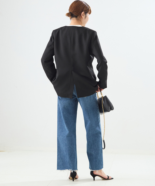 journal standard L'essage（ジャーナルスタンダードレサージュ）の「リノオックス Vネックジャケット（ノーカラージャケット・レディース・ブラック/アイボリー・FREE）」の5枚目の写真