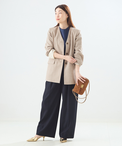 journal standard L'essage（ジャーナルスタンダードレサージュ）の「リノオックス Vネックジャケット（ノーカラージャケット・レディース・ブラック/アイボリー・FREE）」の9枚目の写真