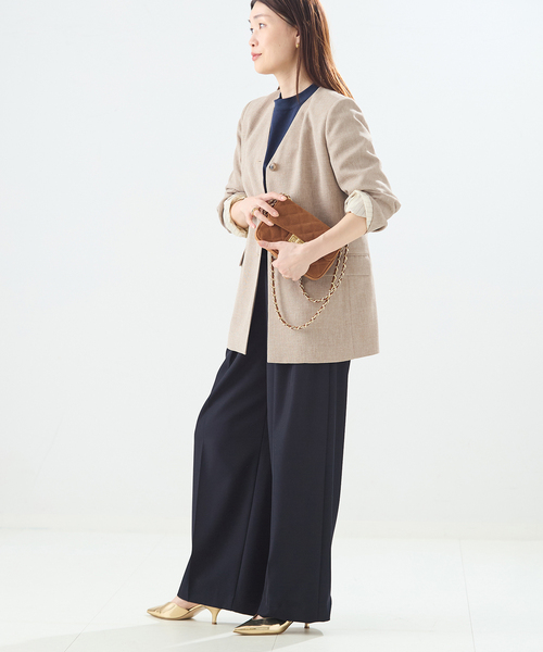 journal standard L'essage（ジャーナルスタンダードレサージュ）の「リノオックス Vネックジャケット（ノーカラージャケット・レディース・ブラック/アイボリー・FREE）」の10枚目の写真