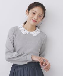 index | レース衿付きピケジャージトップス【洗濯機OK】(Tシャツ/カットソー)