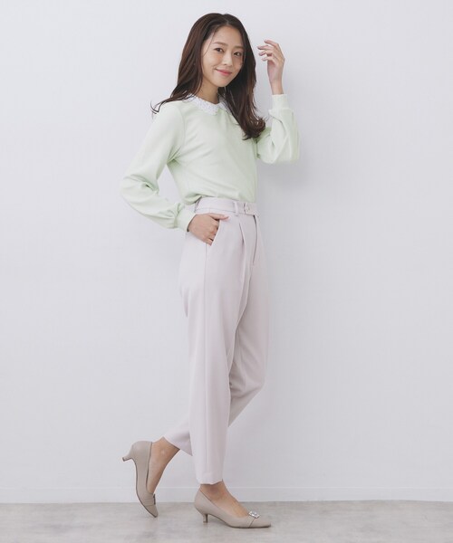 index（インデックス）の「レース衿付きピケジャージトップス【洗濯機OK】（Tシャツ/カットソー・レディース・グリーン系/ネイビー/ホワイト系5・42/40/38/36）」の6枚目の写真