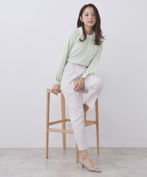 index（インデックス）の「レース衿付きピケジャージトップス【洗濯機OK】（Tシャツ/カットソー・レディース・グリーン系/ネイビー/ホワイト系5・42/40/38/36）」の7枚目の写真