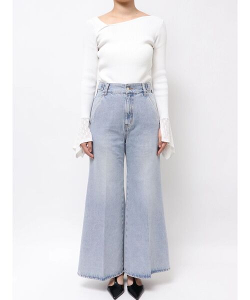 LAGUNAMOON（ラグナムーン）の「センタープレスワイドフレアデニムパンツ（デニムパンツ・レディース・インディゴブルー/ライトブルー・MEDIUM/SMALL）」の14枚目の写真