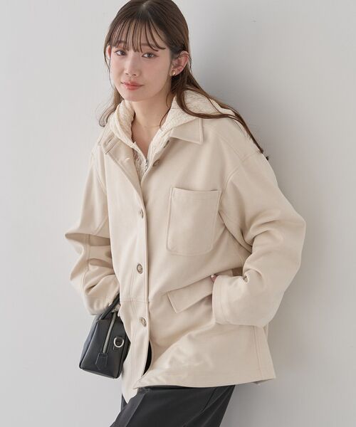 earth music&ecology（アースミュージックアンドエコロジー）の「CPOシャツジャケット（ブルゾン・レディース・ブラック/ホワイト系その他2/ブラウン・FREE）」の2枚目の写真