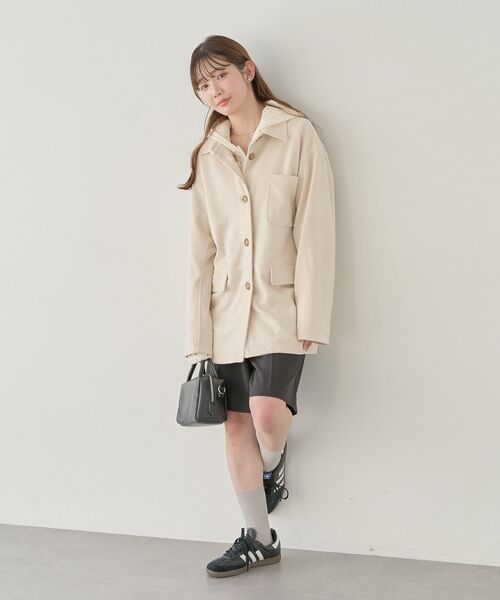 earth music&ecology（アースミュージックアンドエコロジー）の「CPOシャツジャケット（ブルゾン・レディース・ブラック/ホワイト系その他2/ブラウン・FREE）」の9枚目の写真
