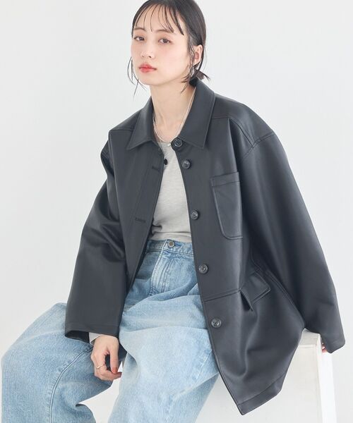 earth music&ecology（アースミュージックアンドエコロジー）の「CPOシャツジャケット（ブルゾン・レディース・ブラック/ホワイト系その他2/ブラウン・FREE）」の14枚目の写真