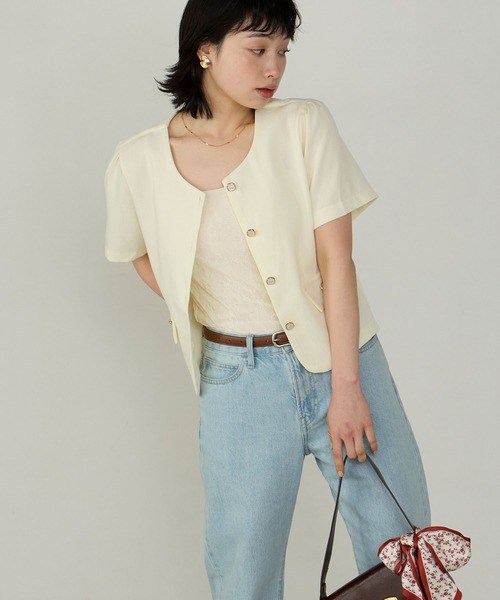 Cherir Mignon(シェリルミニョン)の「【Cherir Mignon】ゴールドボタン半袖ツイードジャケット(ノーカラージャケット・レディース・ブラック/アイボリー・FREE)」の17枚目の写真