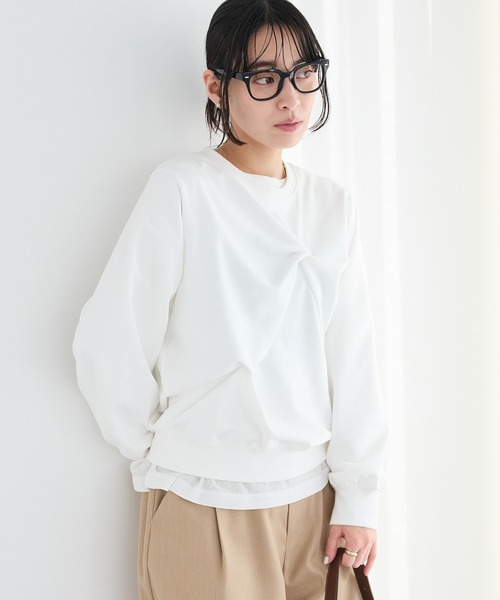 CRAFT STANDARD BOUTIQUE(クラフトスタンダードブティック)の「ミニ裏毛ツイストプルオーバー◆(スウェット・レディース・ライトピンク/オフホワイト/杢グレー・FREE)」の2枚目の写真