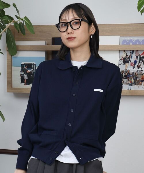 FFEIN(フェイン)の「【FFEIN(フェイン)】ワンポイント襟付きダブルリブニットカーディガン / ニット カーディガン ダブルリブ ポケット(カーディガン/ボレロ・メンズ・ブラック/ミント/ネイビー/ライトグレー・SMALL/MEDIUM/LARGE)」の1枚目の写真