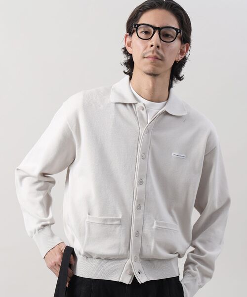 FFEIN(フェイン)の「【FFEIN(フェイン)】ワンポイント襟付きダブルリブニットカーディガン / ニット カーディガン ダブルリブ ポケット(カーディガン/ボレロ・メンズ・ブラック/ミント/ネイビー/ライトグレー・SMALL/MEDIUM/LARGE)」の3枚目の写真
