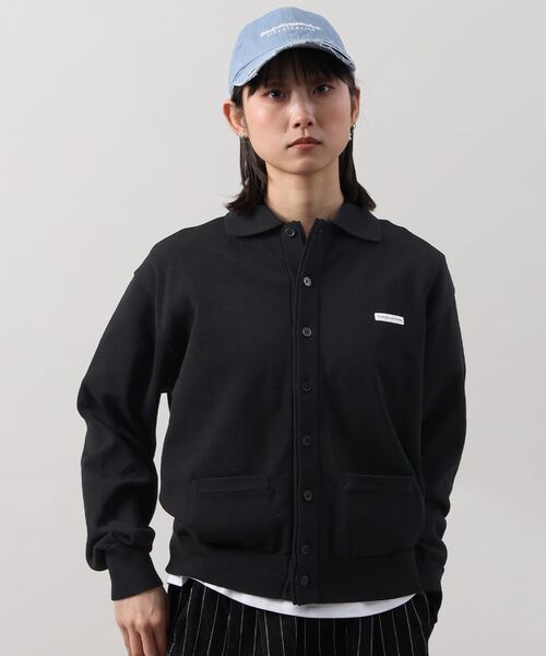 FFEIN(フェイン)の「【FFEIN(フェイン)】ワンポイント襟付きダブルリブニットカーディガン / ニット カーディガン ダブルリブ ポケット(カーディガン/ボレロ・メンズ・ブラック/ミント/ネイビー/ライトグレー・SMALL/MEDIUM/LARGE)」の2枚目の写真