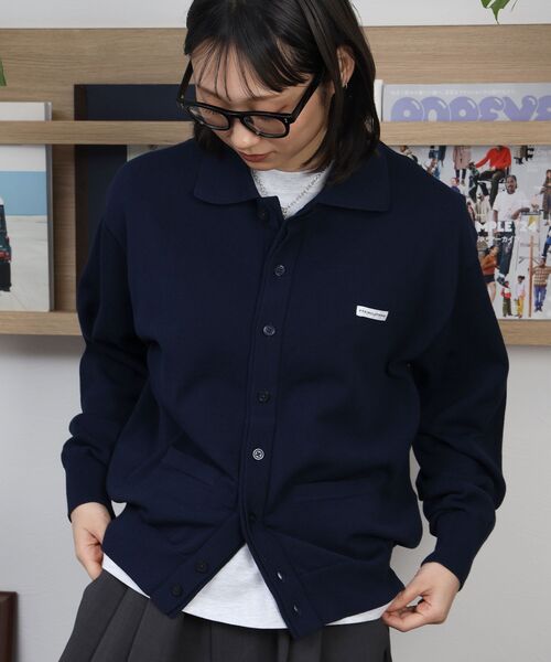 FFEIN(フェイン)の「【FFEIN(フェイン)】ワンポイント襟付きダブルリブニットカーディガン / ニット カーディガン ダブルリブ ポケット(カーディガン/ボレロ・メンズ・ブラック/ミント/ネイビー/ライトグレー・SMALL/MEDIUM/LARGE)」の5枚目の写真