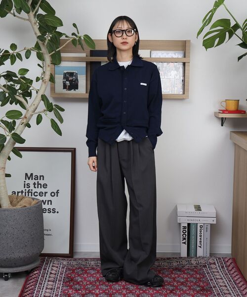 FFEIN(フェイン)の「【FFEIN(フェイン)】ワンポイント襟付きダブルリブニットカーディガン / ニット カーディガン ダブルリブ ポケット(カーディガン/ボレロ・メンズ・ブラック/ミント/ネイビー/ライトグレー・SMALL/MEDIUM/LARGE)」の7枚目の写真