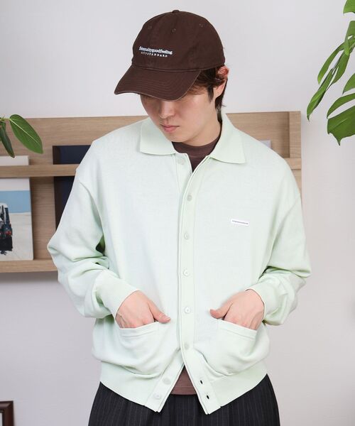 FFEIN(フェイン)の「【FFEIN(フェイン)】ワンポイント襟付きダブルリブニットカーディガン / ニット カーディガン ダブルリブ ポケット(カーディガン/ボレロ・メンズ・ブラック/ミント/ネイビー/ライトグレー・SMALL/MEDIUM/LARGE)」の19枚目の写真