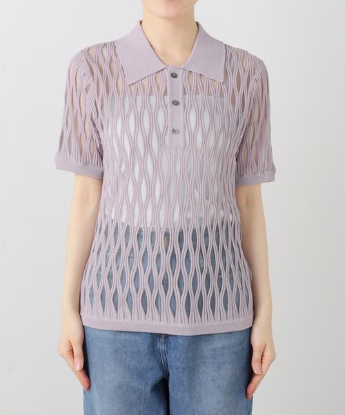 TAAKK(ターク)の「TAAKK WAVEFORM MESH POLO KNIT TA26SS-KN065:ニット(ニット/セーター・レディース・ラベンダー・MEDIUM)」の5枚目の写真