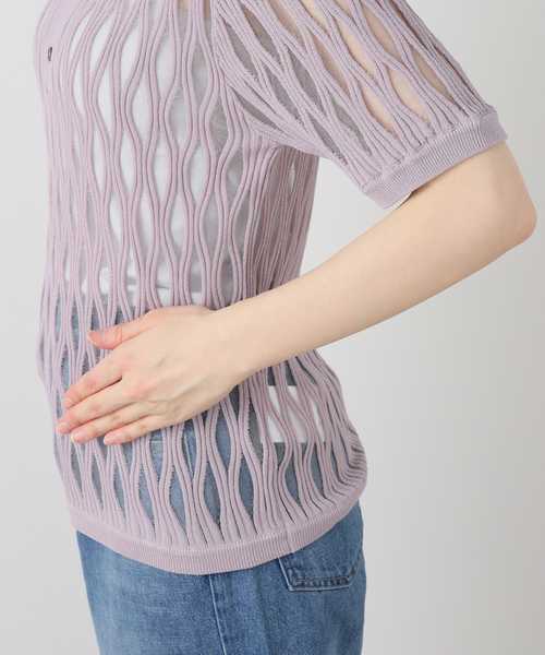TAAKK(ターク)の「TAAKK WAVEFORM MESH POLO KNIT TA26SS-KN065:ニット(ニット/セーター・レディース・ラベンダー・MEDIUM)」の8枚目の写真