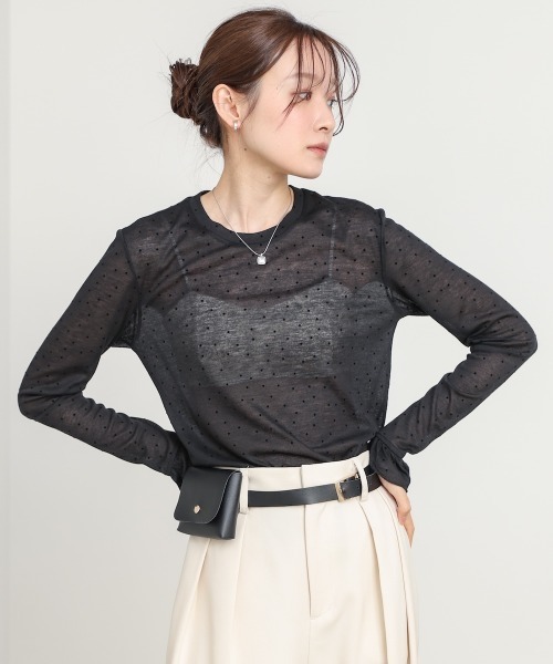 Bab(バブ)の「シアードットフリルカットソー(Tシャツ/カットソー・レディース・ブラック/アイボリー/ブルー・FREE)」の3枚目の写真