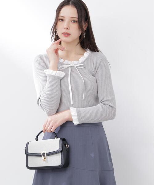 PROPORTION BODY DRESSING(プロポーションボディドレッシング)の「リボン付きフリルニットトップス / 1216170311(ニット/セーター・レディース・ホワイト系その他/ピンク/グレー系その他・FREE)」の5枚目の写真