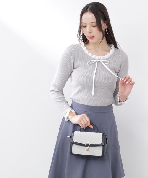 PROPORTION BODY DRESSING(プロポーションボディドレッシング)の「リボン付きフリルニットトップス / 1216170311(ニット/セーター・レディース・ホワイト系その他/ピンク/グレー系その他・FREE)」の6枚目の写真