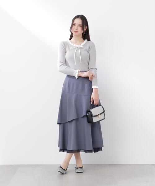 PROPORTION BODY DRESSING(プロポーションボディドレッシング)の「リボン付きフリルニットトップス / 1216170311(ニット/セーター・レディース・ホワイト系その他/ピンク/グレー系その他・FREE)」の7枚目の写真
