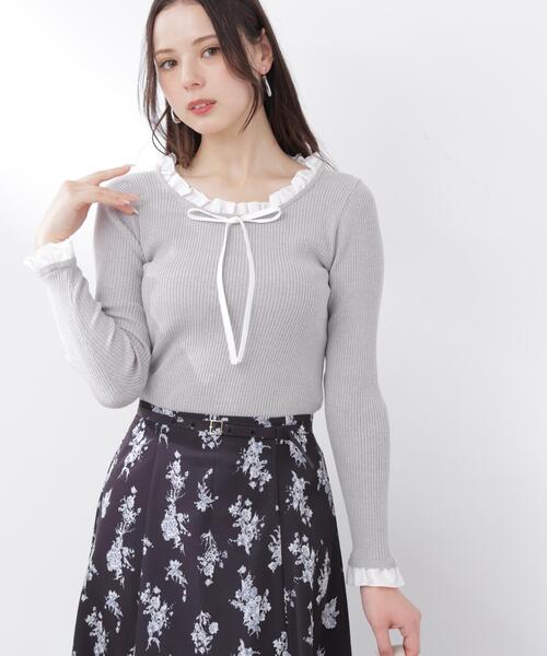 PROPORTION BODY DRESSING(プロポーションボディドレッシング)の「リボン付きフリルニットトップス / 1216170311(ニット/セーター・レディース・ホワイト系その他/ピンク/グレー系その他・FREE)」の9枚目の写真