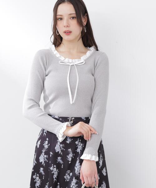 PROPORTION BODY DRESSING(プロポーションボディドレッシング)の「リボン付きフリルニットトップス / 1216170311(ニット/セーター・レディース・ホワイト系その他/ピンク/グレー系その他・FREE)」の10枚目の写真
