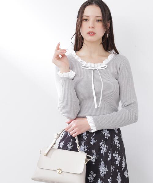 PROPORTION BODY DRESSING(プロポーションボディドレッシング)の「リボン付きフリルニットトップス / 1216170311(ニット/セーター・レディース・ホワイト系その他/ピンク/グレー系その他・FREE)」の11枚目の写真