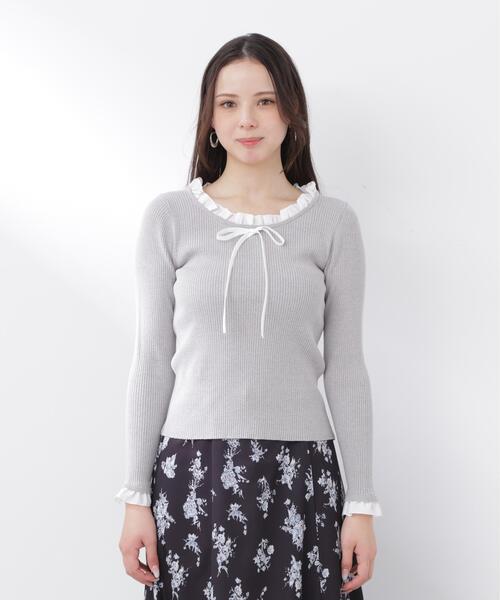 PROPORTION BODY DRESSING(プロポーションボディドレッシング)の「リボン付きフリルニットトップス / 1216170311(ニット/セーター・レディース・ホワイト系その他/ピンク/グレー系その他・FREE)」の14枚目の写真