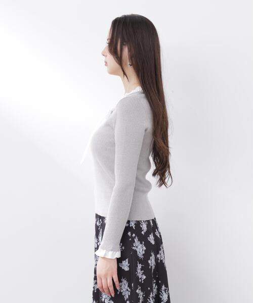 PROPORTION BODY DRESSING(プロポーションボディドレッシング)の「リボン付きフリルニットトップス / 1216170311(ニット/セーター・レディース・ホワイト系その他/ピンク/グレー系その他・FREE)」の4枚目の写真