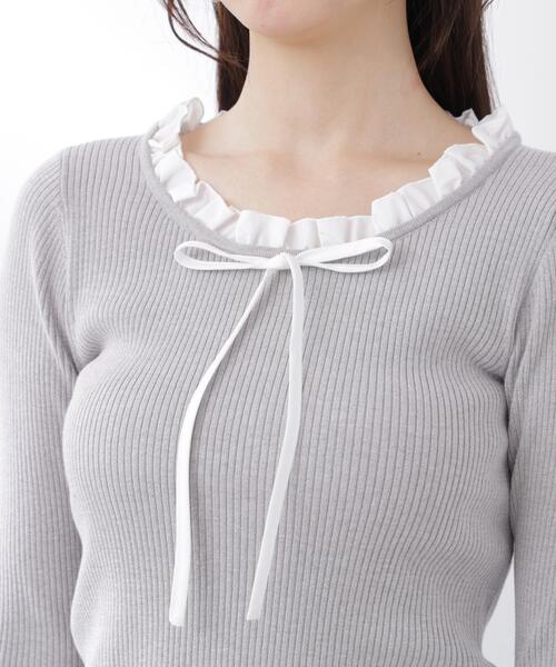 PROPORTION BODY DRESSING(プロポーションボディドレッシング)の「リボン付きフリルニットトップス / 1216170311(ニット/セーター・レディース・ホワイト系その他/ピンク/グレー系その他・FREE)」の6枚目の写真