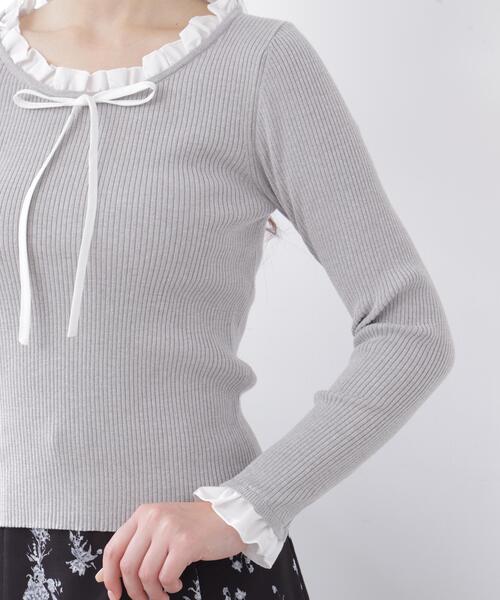 PROPORTION BODY DRESSING(プロポーションボディドレッシング)の「リボン付きフリルニットトップス / 1216170311(ニット/セーター・レディース・ホワイト系その他/ピンク/グレー系その他・FREE)」の8枚目の写真